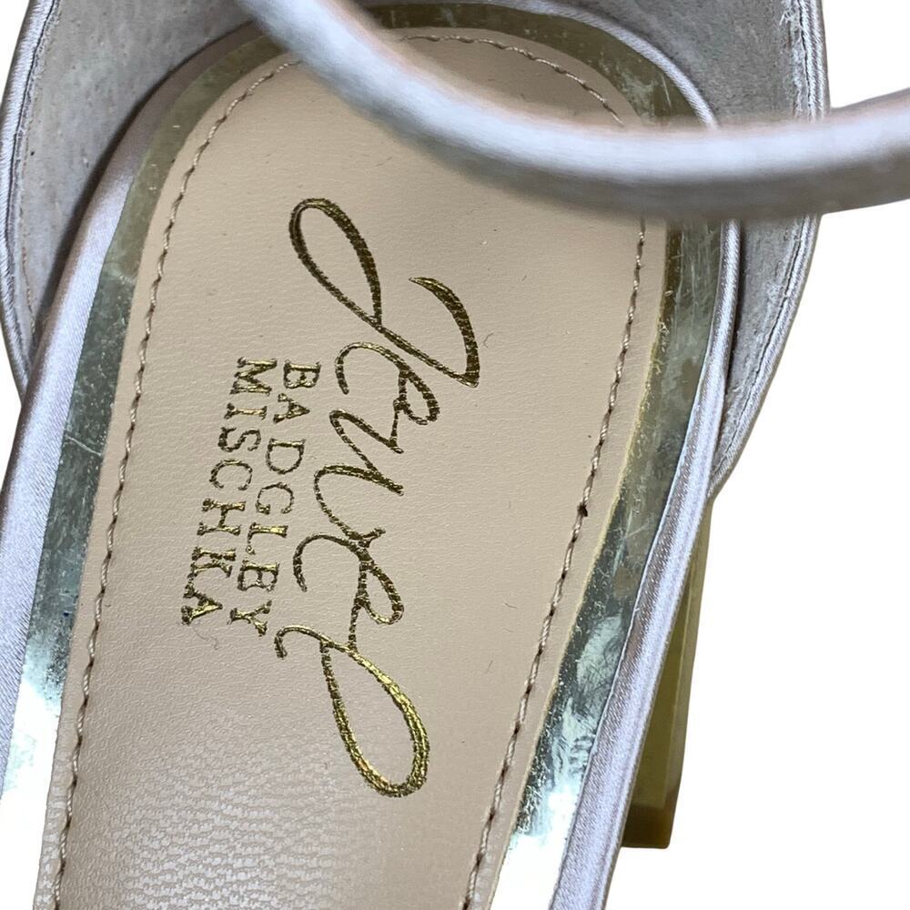 Jewel Badgley Mischka Giona Champagne Satin Rhinestone Dress Sandals 7.5 - Picture 8 of 8
